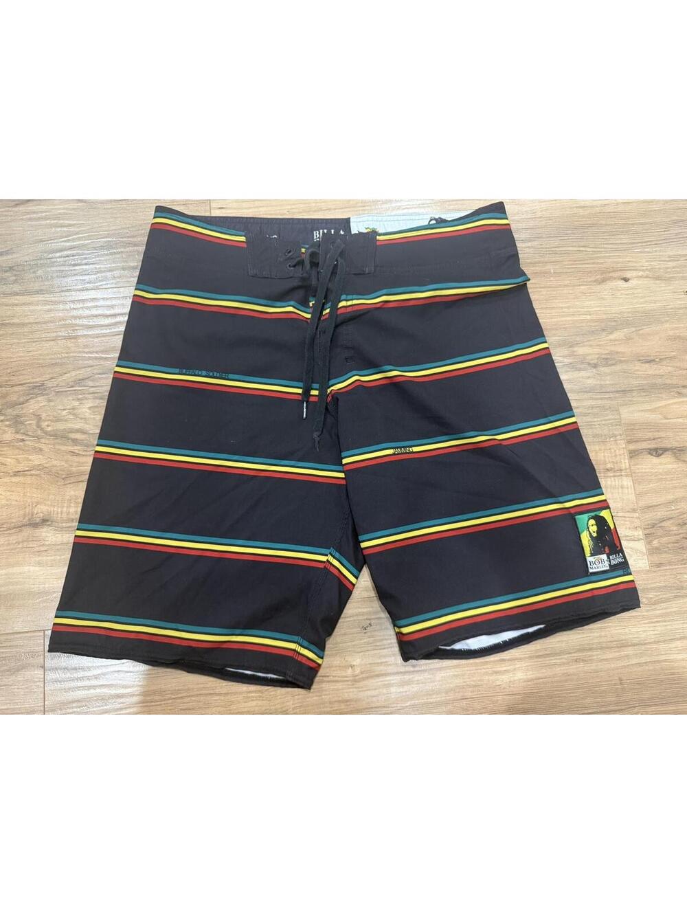 Billabong x Bob Marley Board Shorts Men’s 34 Black Rasta Stripe Surf Swim Trunks